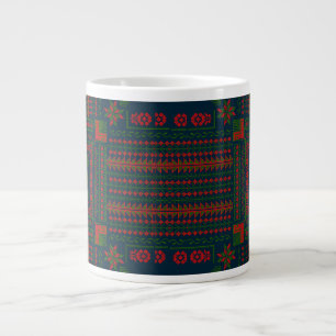 Caneca De Café Grande Bordado Palestiniano Tatreez verde 5 Padrão