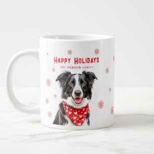 Caneca De Café Grande Border Collie Bandana Vermelha de Natal