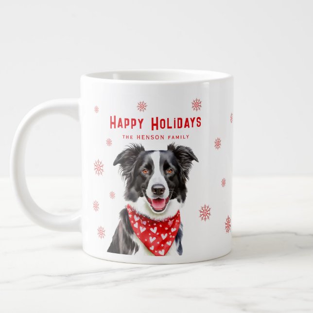 Caneca De Café Grande Border Collie Bandana Vermelha de Natal  (Esquerda)
