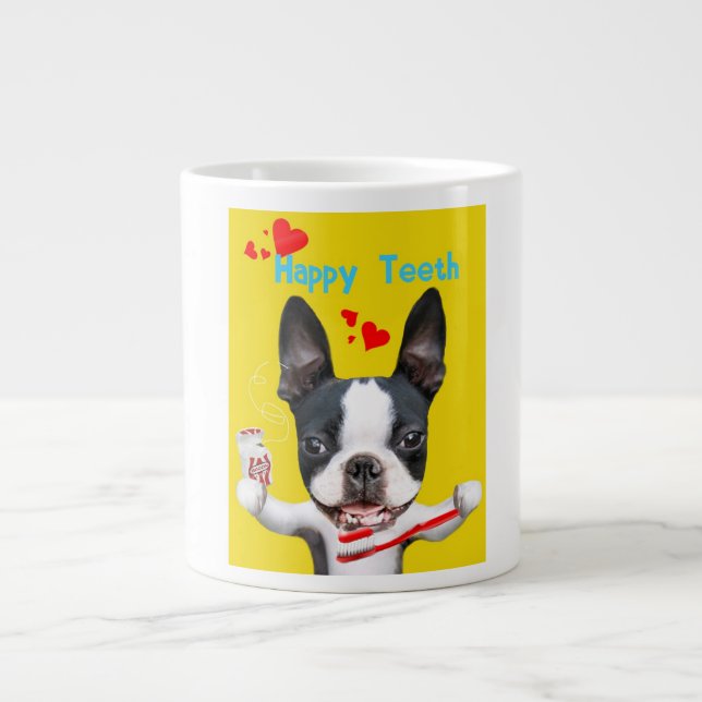 Caneca De Café Grande Boston Terrier Mirabelle Happy Teeth Mug (Frente)