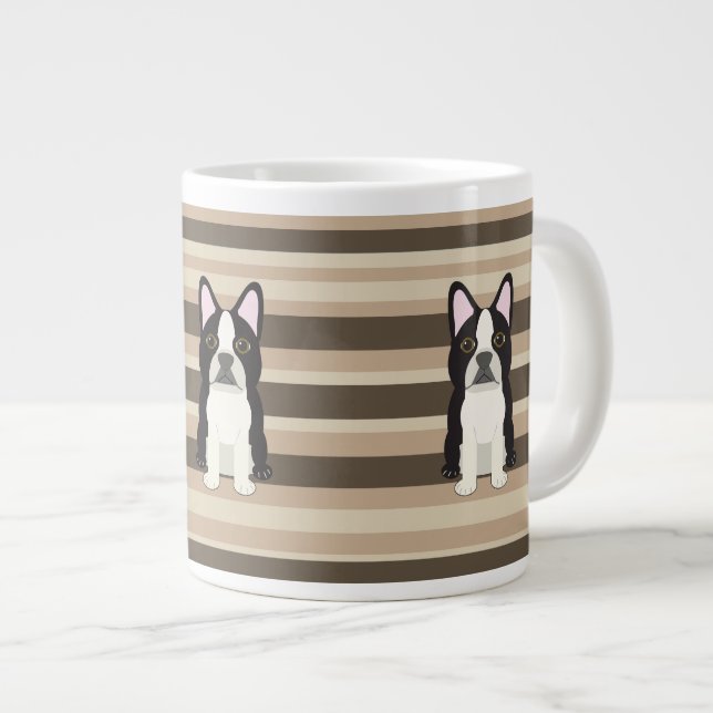 Caneca De Café Grande Boston Terrier Neutral striped  (Frente Esquerda)