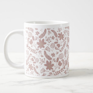 Caneca De Café Grande Botânica Verde Rosa Boho Blush