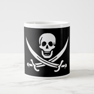 Caneca De Café Grande Branco, Bandeira Pirata Calico Jack, Caveira e Cut