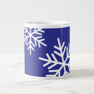 Caneca De Café Grande Branco Festivo Flocos de Neve Nórdicos Sobre Azul