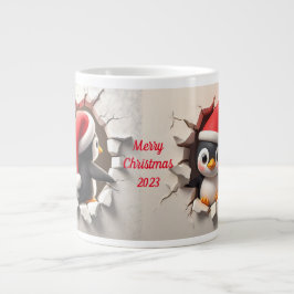 Caneca De Café Grande Breakout do Pinguim de Natal em 3D