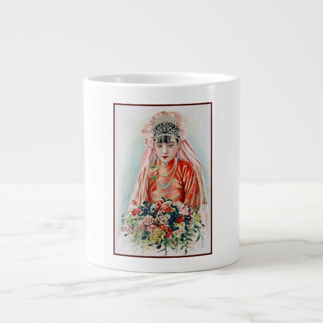 Caneca De Café Grande Bride in Chinese Red Wedding Shanghai Yuefenpai (Frente)