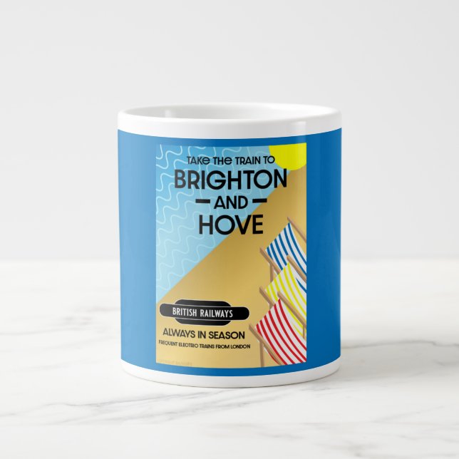 Caneca De Café Grande Brighton E Hove Train Viagem Beach Art (Frente)