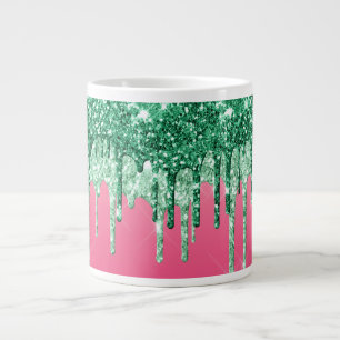 Caneca De Café Grande Brilho Verde Gotejando Rosa Glam Moda Jumbo