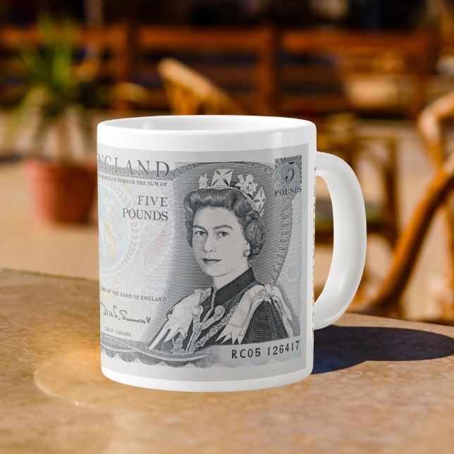 Caneca De Café Grande British 1971 £ 5 Note Mug - Queen Elizabeth II (Criador carregado)