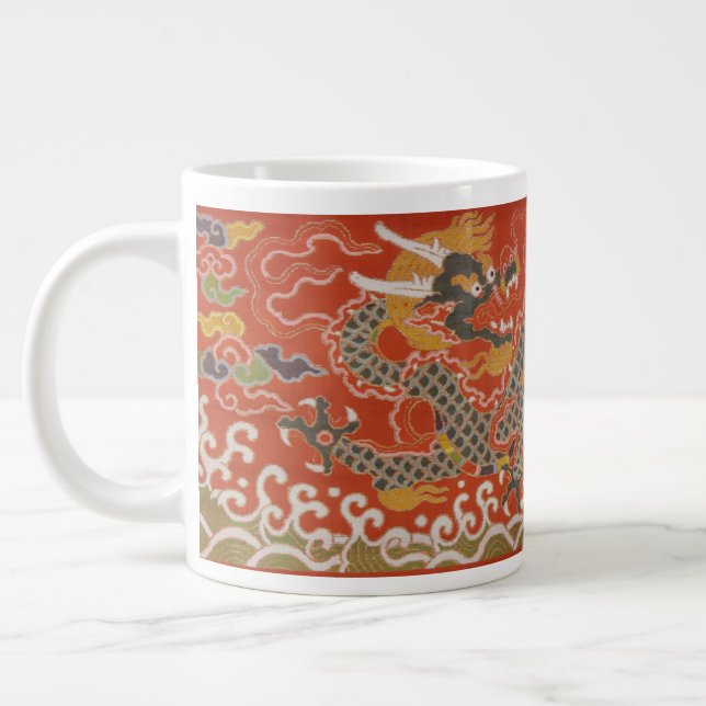 Caneca De Café Grande Brocade Red Satin com Dragão Chinês na Nuvem (Esquerda)