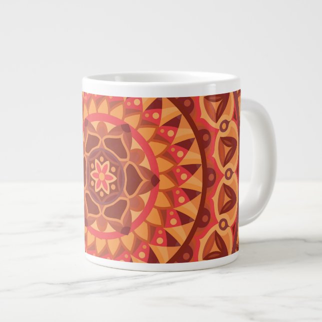 Caneca De Café Grande Brown Base Mandala (Frente Esquerda)