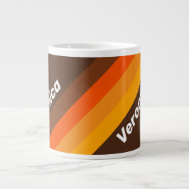 Caneca De Café Grande Brown Retro Stripes with Name
