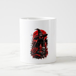 Caneca De Café Grande Bruxa Gótica Gato Preto Halloween Caveira Vela Des