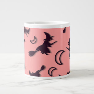 Caneca De Café Grande Bruxa voadora entre meia lua na noite de Halloween