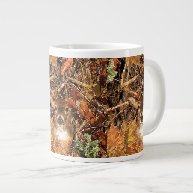 Caneca De Café Grande Buck in Fall Camo White Tail Deer (Frente Esquerda)