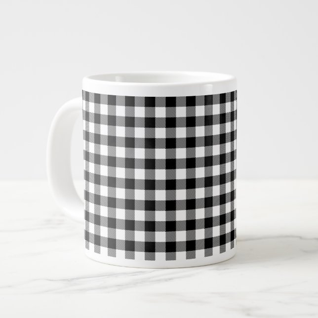 Caneca De Café Grande Buffalo Gingham Black E White Check Xadrez Therma (Frente Esquerda)
