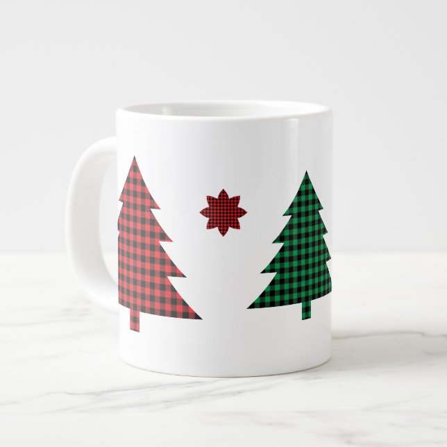 Caneca De Café Grande Buffalo Plaid Trees (Frente Esquerda)