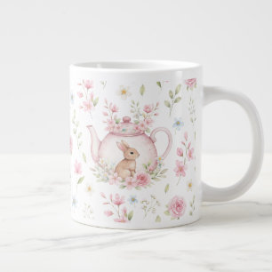 Caneca De Café Grande Bule de Chá Coelho Caprichoso Floral Primavera