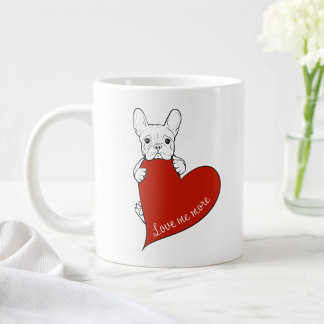 Caneca De Café Grande Bulldog Francês Bonito com Coração Vermelho