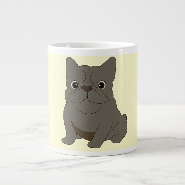 Caneca De Café Grande Bulldogue Francês Cinza Bebê, Creme, (Frente)