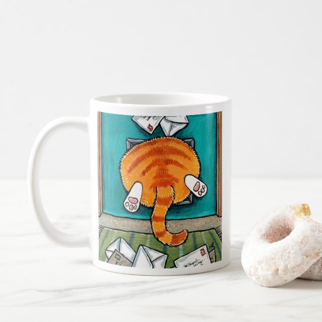 Caneca De Café Grande Bumbum Ginger Tabby no Cat Flap (Com Donut)