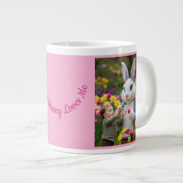 Caneca De Café Grande Bunny and Child Photos Oval Frame Pink Easter