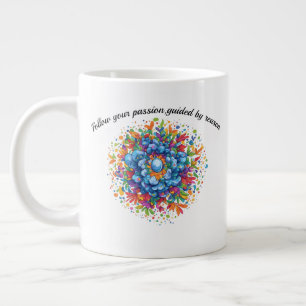Caneca De Café Grande Buquê Floral Azul Vibrante em Aquarela