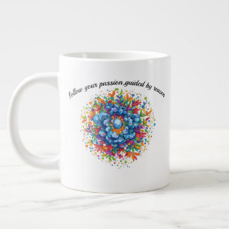 Caneca De Café Grande Buquê Floral Azul Vibrante em Aquarela