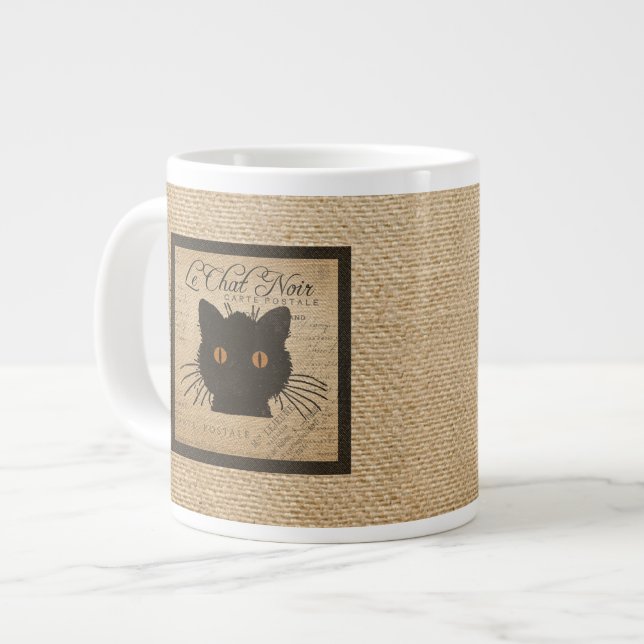 Caneca De Café Grande Burlap Le Chat Noir Francês O Gato Negro (Frente Esquerda)