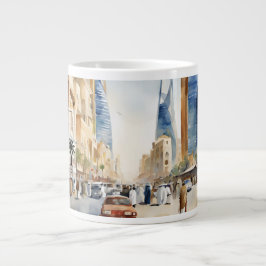 Caneca De Café Grande Bustling Riyadh Street View -
