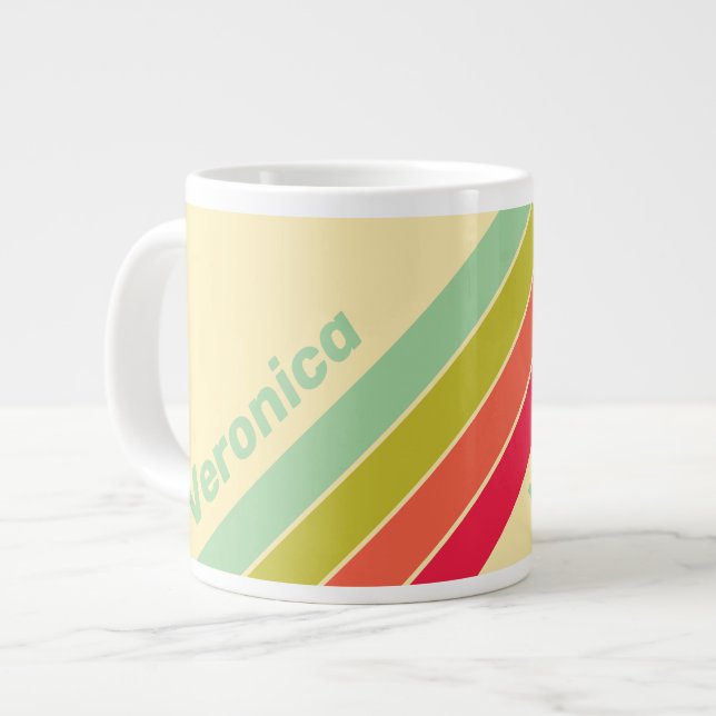 Caneca De Café Grande Buttercream Whisper Stripes with Name (Frente Esquerda)