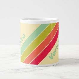 Caneca De Café Grande Buttercream Whisper Stripes with Name