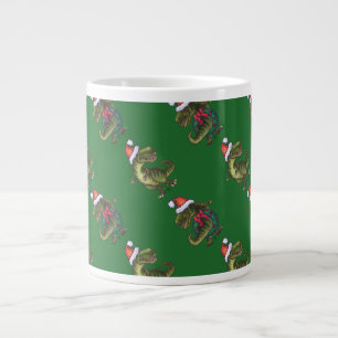 Caneca De Café Grande Cabeças e Caudas Festivas TRex Padrão Verde