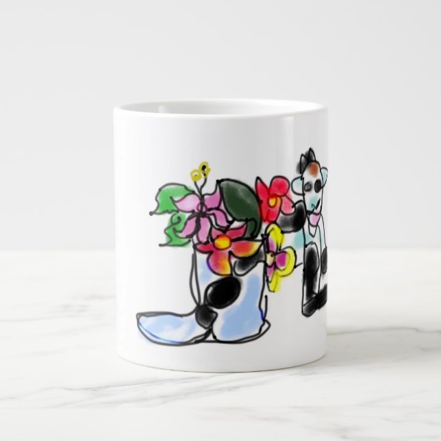 Caneca De Café Grande Cabra e flores  (Frente)