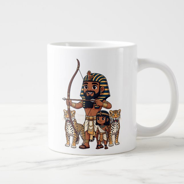 Caneca De Café Grande Caça no Antigo Egito com Leopardos (Direita)