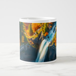 Caneca De Café Grande Cachoeira do Autumn Canyon – Floresta Vibrante de 