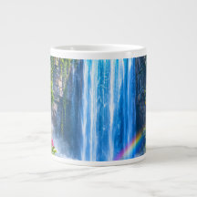 Cachoeira Mágica com Arco-íris e Flor Colorida