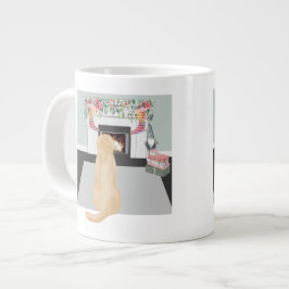 Caneca De Café Grande Cachorro Amarelo Labrador Na Cena De Lareira De Na