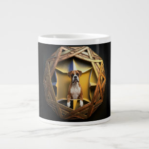 Caneca De Café Grande Cachorro Boxer Bege e Branco em uma Moldura Futuri