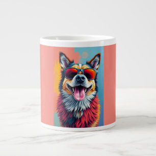 Caneca De Café Grande Cachorro Colorido com Óculos de Sol