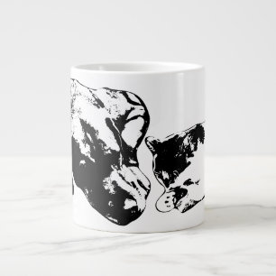 Caneca De Café Grande Cachorro e Gato Descansados Juntos, Black & White 