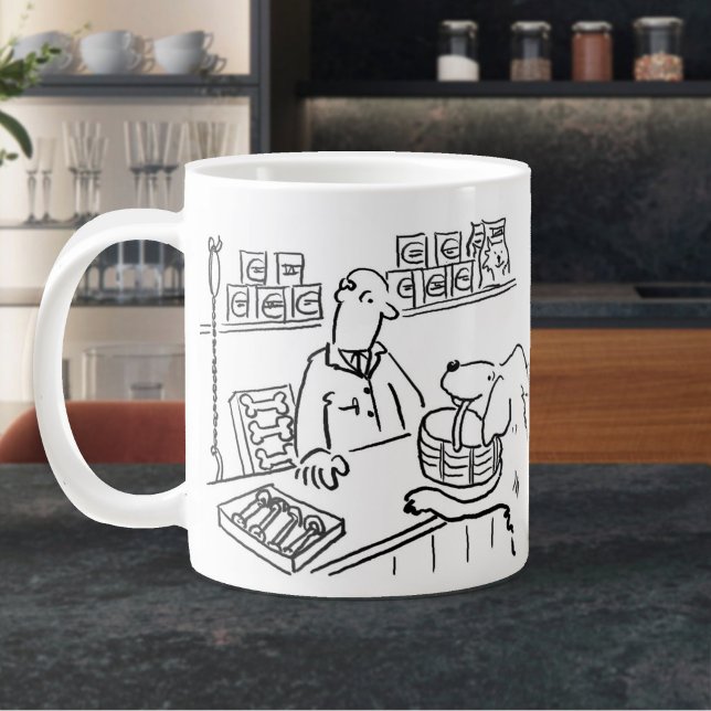 Caneca De Café Grande Cachorro Funcionário de Pet Shop Fazendo Compras (Large Mug with a Pet Shop Theme)