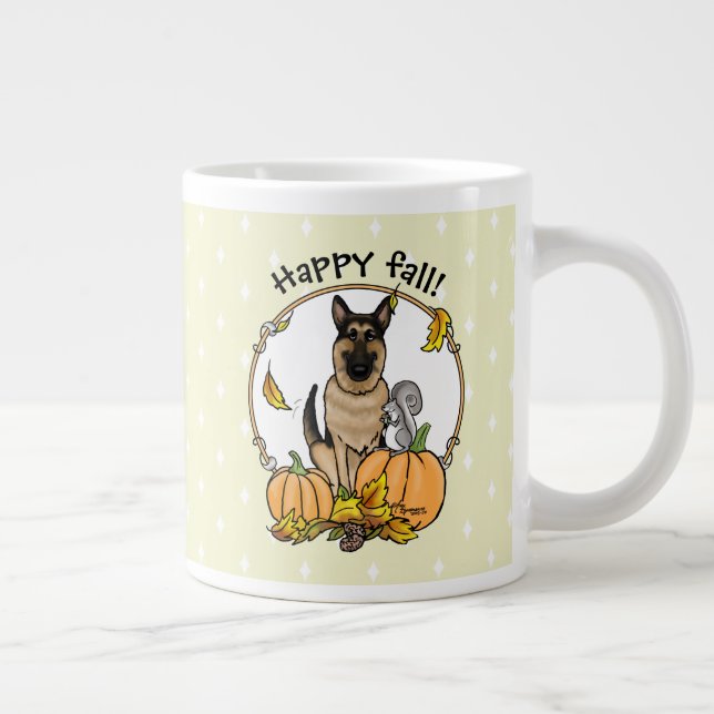 Caneca De Café Grande Cachorro German shepherd Queda (bronzeado preto) (Direita)