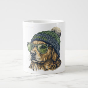 Caneca De Café Grande Cachorro Golden Retriever Hipster Seattle Gorro e