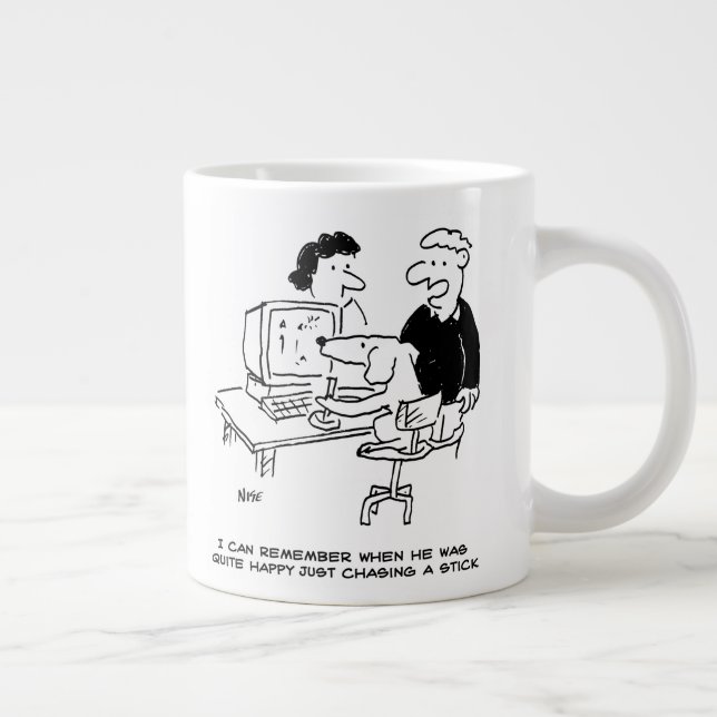 Caneca De Café Grande Cachorro Jogando Jogos De Computador. Engraçado (Direita)
