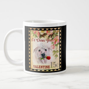 Caneca De Café Grande Cachorro-Namorados chinês crested Vintage com Rosa
