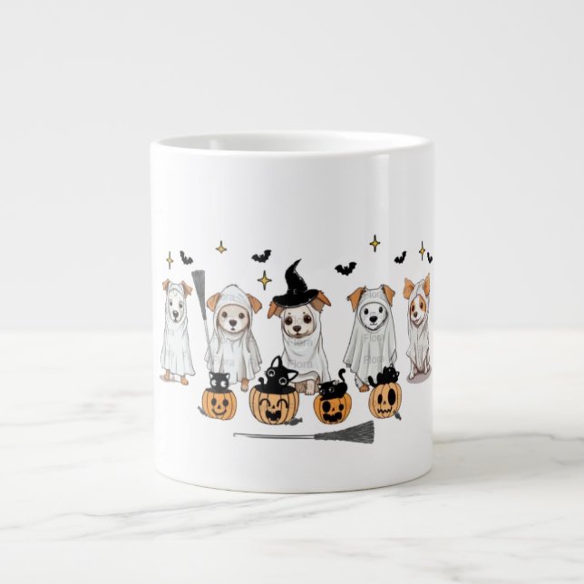 Caneca De Café Grande Cachorro Negro Pumpkin Halloween (Frente)