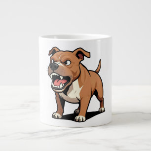 Caneca De Café Grande Cachorro Pitbull Cartoon Irritado Marrom Rosnando