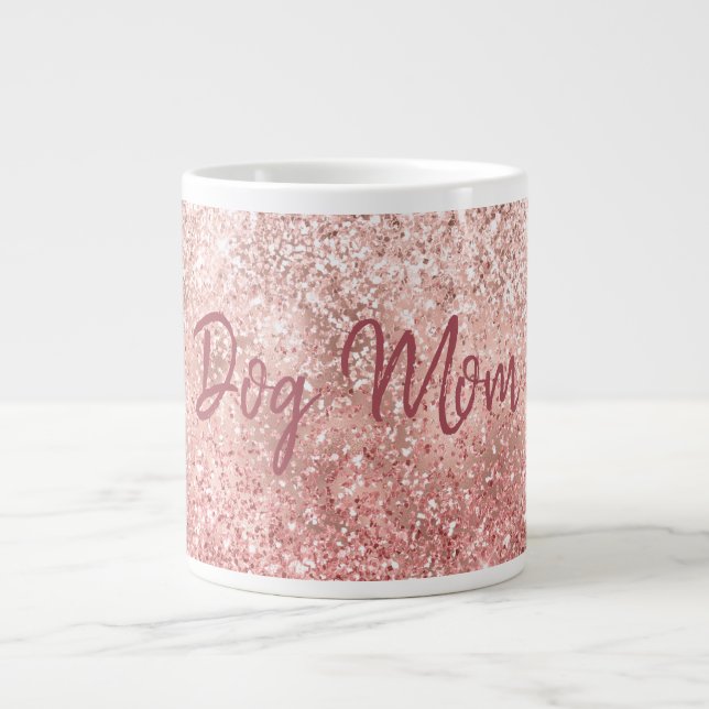 Caneca De Café Grande Cachorro Rosa Glitzy Minúsculo Brilhante Mãe (Frente)
