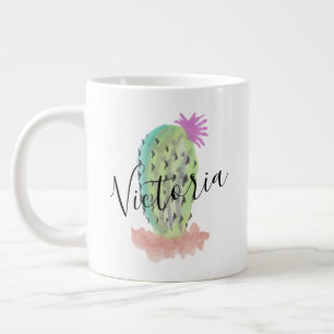 Caneca De Café Grande Cacto Aquarela Nome Pintado à Mão